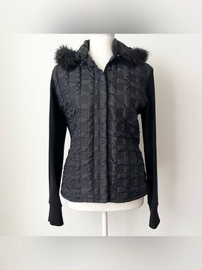 Vintage Rayure Paris Women's Quilted Jacket Size 42 (L) Hooded Made in France